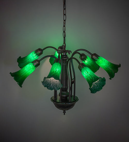 Meyda Lighting Tiffany Pond Lily 24" 7-Light Mahogany Bronze Chandelier With Green Shade Glass