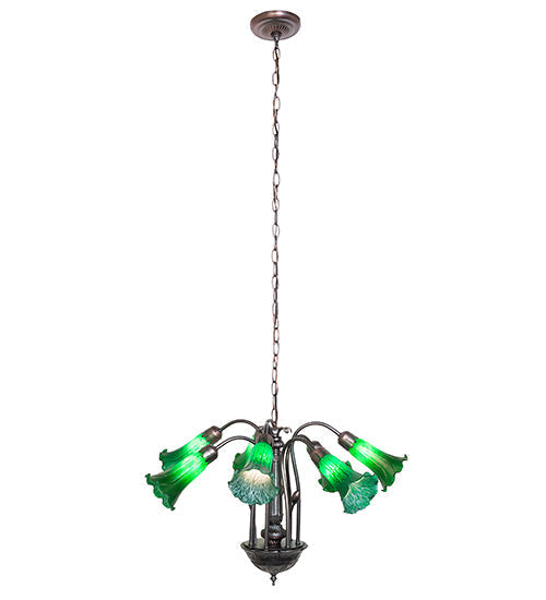 Meyda Lighting Tiffany Pond Lily 24" 7-Light Mahogany Bronze Chandelier With Green Shade Glass