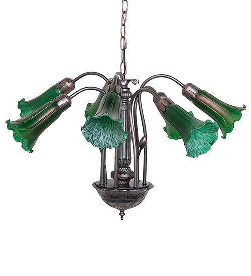Meyda Lighting Tiffany Pond Lily 24" 7-Light Mahogany Bronze Chandelier With Green Shade Glass