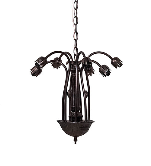 Meyda Lighting Tiffany Pond Lily 24" 7-Light Mahogany Bronze Chandelier With Green Shade Glass