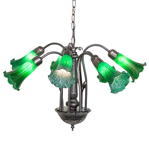 Meyda Lighting Tiffany Pond Lily 24" 7-Light Mahogany Bronze Chandelier With Green Shade Glass