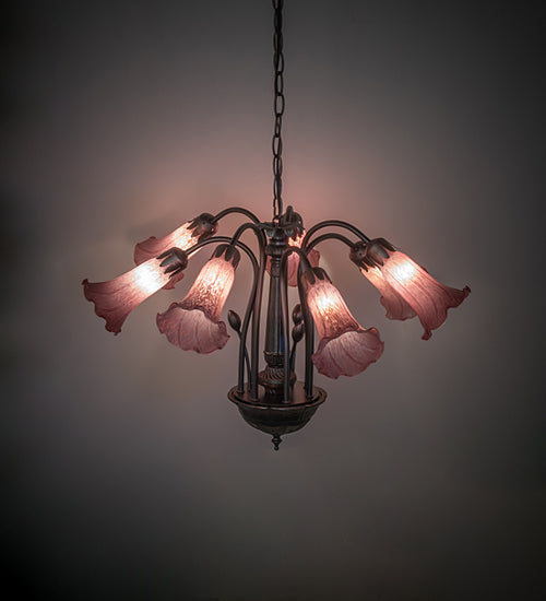 Meyda Lighting Tiffany Pond Lily 24" 7-Light Mahogany Bronze Chandelier With Lavender Shade Glass