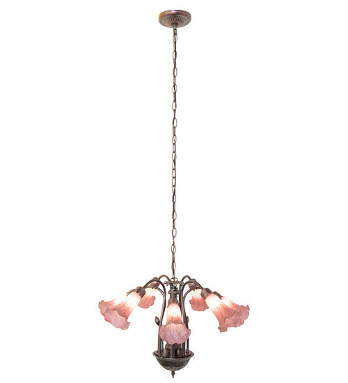 Meyda Lighting Tiffany Pond Lily 24" 7-Light Mahogany Bronze Chandelier With Lavender Shade Glass