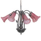 Meyda Lighting Tiffany Pond Lily 24" 7-Light Mahogany Bronze Chandelier With Lavender Shade Glass