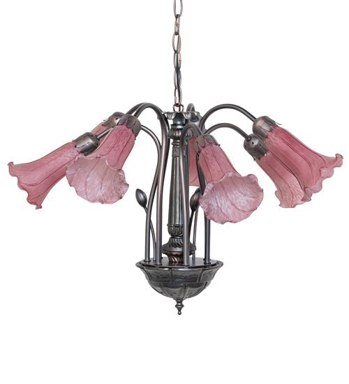 Meyda Lighting Tiffany Pond Lily 24" 7-Light Mahogany Bronze Chandelier With Lavender Shade Glass
