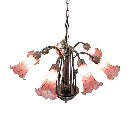 Meyda Lighting Tiffany Pond Lily 24" 7-Light Mahogany Bronze Chandelier With Lavender Shade Glass