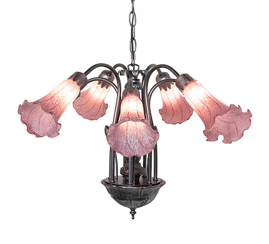 Meyda Lighting Tiffany Pond Lily 24" 7-Light Mahogany Bronze Chandelier With Lavender Shade Glass