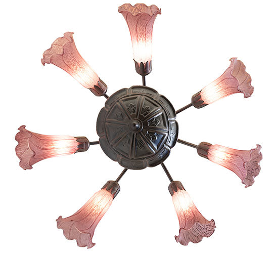 Meyda Lighting Tiffany Pond Lily 24" 7-Light Mahogany Bronze Chandelier With Lavender Shade Glass