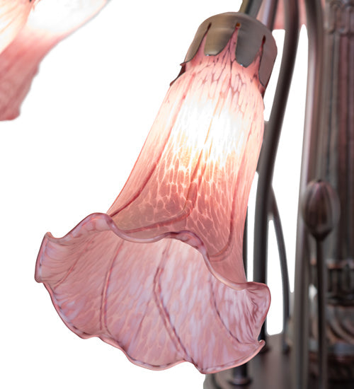 Meyda Lighting Tiffany Pond Lily 24" 7-Light Mahogany Bronze Chandelier With Lavender Shade Glass