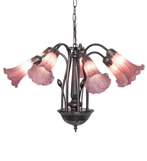 Meyda Lighting Tiffany Pond Lily 24" 7-Light Mahogany Bronze Chandelier With Lavender Shade Glass