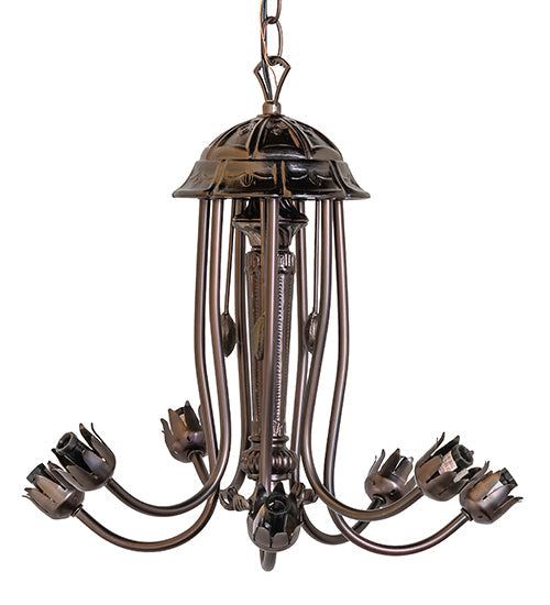 Meyda Lighting Tiffany Pond Lily 24" 7-Light Mahogany Bronze Chandelier With Pink & Amber Shade Glass