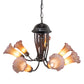Meyda Lighting Tiffany Pond Lily 24" 7-Light Mahogany Bronze Chandelier With Pink & Amber Shade Glass