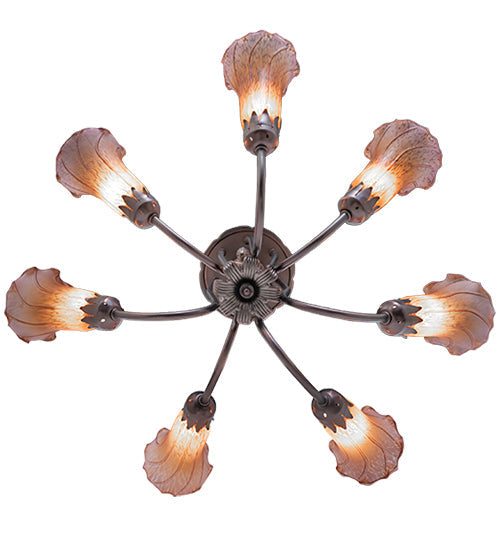 Meyda Lighting Tiffany Pond Lily 24" 7-Light Mahogany Bronze Chandelier With Pink & Amber Shade Glass