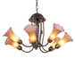 Meyda Lighting Tiffany Pond Lily 24" 7-Light Mahogany Bronze Chandelier With Pink & Amber Shade Glass