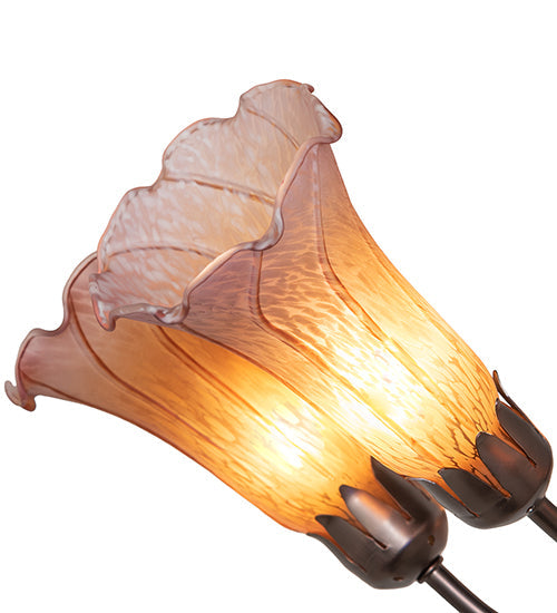 Meyda Lighting Tiffany Pond Lily 24" 7-Light Mahogany Bronze Chandelier With Pink & Amber Shade Glass