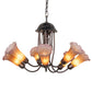Meyda Lighting Tiffany Pond Lily 24" 7-Light Mahogany Bronze Chandelier With Pink & Amber Shade Glass