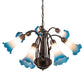 Meyda Lighting Tiffany Pond Lily 24" 7-Light Mahogany Bronze Chandelier With Pink & Blue Shade Glass