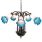 Meyda Lighting Tiffany Pond Lily 24" 7-Light Mahogany Bronze Chandelier With Pink & Blue Shade Glass