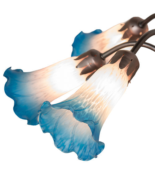 Meyda Lighting Tiffany Pond Lily 24" 7-Light Mahogany Bronze Chandelier With Pink & Blue Shade Glass