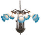 Meyda Lighting Tiffany Pond Lily 24" 7-Light Mahogany Bronze Chandelier With Pink & Blue Shade Glass