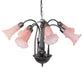 Meyda Lighting Tiffany Pond Lily 24" 7-Light Mahogany Bronze Chandelier With Pink Shade Glass