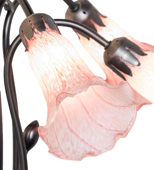 Meyda Lighting Tiffany Pond Lily 24" 7-Light Mahogany Bronze Chandelier With Pink Shade Glass