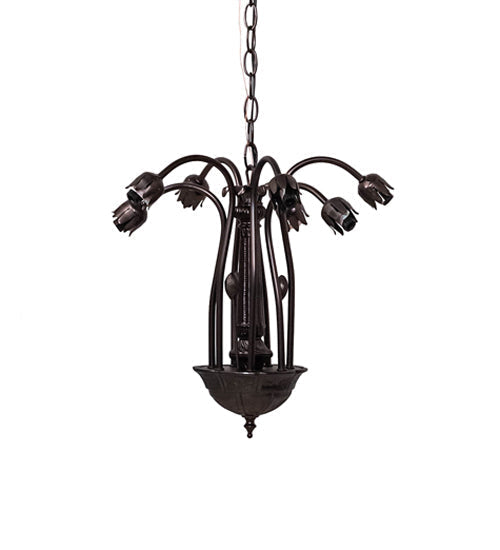 Meyda Lighting Tiffany Pond Lily 24" 7-Light Mahogany Bronze Chandelier With Pink Shade Glass