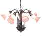 Meyda Lighting Tiffany Pond Lily 24" 7-Light Mahogany Bronze Chandelier With Pink Shade Glass