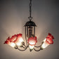 Meyda Lighting Tiffany Pond Lily 24" 7-Light Mahogany Bronze Chandelier With Pink & White Shade Glass