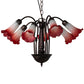 Meyda Lighting Tiffany Pond Lily 24" 7-Light Mahogany Bronze Chandelier With Red & White Shade Glass