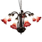 Meyda Lighting Tiffany Pond Lily 24" 7-Light Mahogany Bronze Chandelier With Red & White Shade Glass