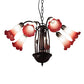Meyda Lighting Tiffany Pond Lily 24" 7-Light Mahogany Bronze Chandelier With Red & White Shade Glass