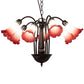 Meyda Lighting Tiffany Pond Lily 24" 7-Light Mahogany Bronze Chandelier With Red & White Shade Glass