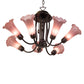 Meyda Lighting Tiffany Pond Lily 24" 7-Light Mahogany Bronze Chandelier With Violet Shade Glass
