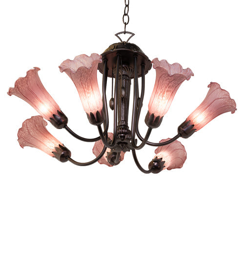 Meyda Lighting Tiffany Pond Lily 24" 7-Light Mahogany Bronze Chandelier With Violet Shade Glass