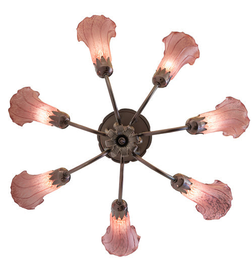 Meyda Lighting Tiffany Pond Lily 24" 7-Light Mahogany Bronze Chandelier With Violet Shade Glass