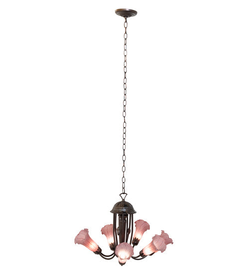 Meyda Lighting Tiffany Pond Lily 24" 7-Light Mahogany Bronze Chandelier With Violet Shade Glass