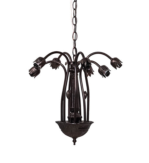 Meyda Lighting Tiffany Pond Lily 24" 7-Light Mahogany Bronze Chandelier With White Shade Glass