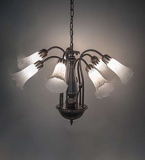 Meyda Lighting Tiffany Pond Lily 24" 7-Light Mahogany Bronze Chandelier With White Shade Glass
