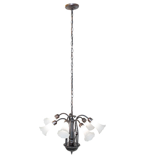 Meyda Lighting Tiffany Pond Lily 24" 7-Light Mahogany Bronze Chandelier With White Shade Glass