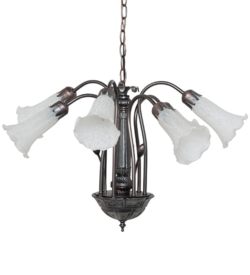 Meyda Lighting Tiffany Pond Lily 24" 7-Light Mahogany Bronze Chandelier With White Shade Glass