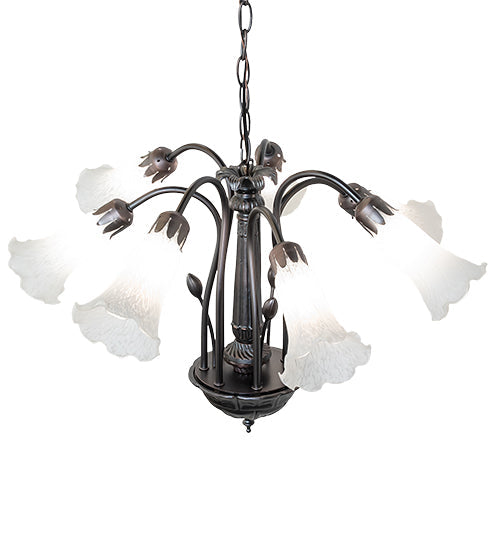 Meyda Lighting Tiffany Pond Lily 24" 7-Light Mahogany Bronze Chandelier With White Shade Glass