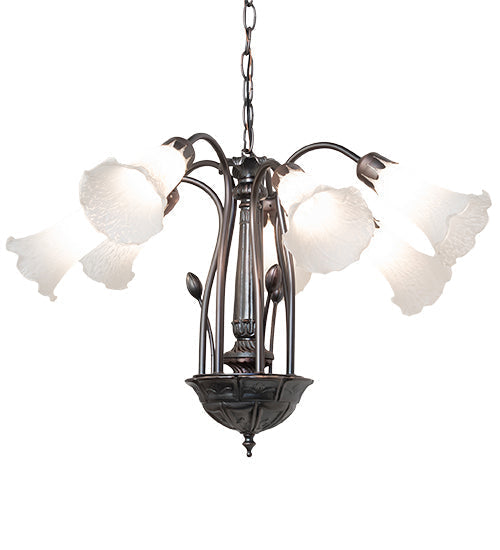 Meyda Lighting Tiffany Pond Lily 24" 7-Light Mahogany Bronze Chandelier With White Shade Glass