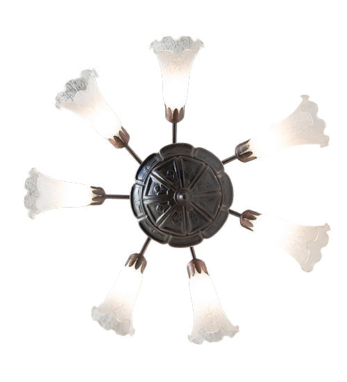 Meyda Lighting Tiffany Pond Lily 24" 7-Light Mahogany Bronze Chandelier With White Shade Glass