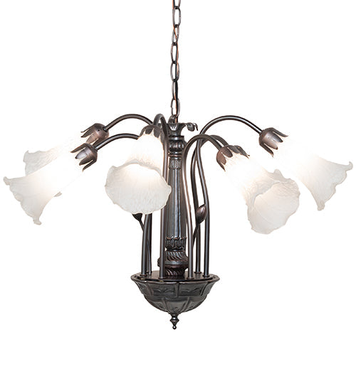 Meyda Lighting Tiffany Pond Lily 24" 7-Light Mahogany Bronze Chandelier With White Shade Glass