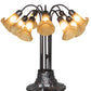 Meyda Lighting Tiffany Pond Lily 25" 10-Light Mahogany Bronze Table Lamp With Amber Shade Glass