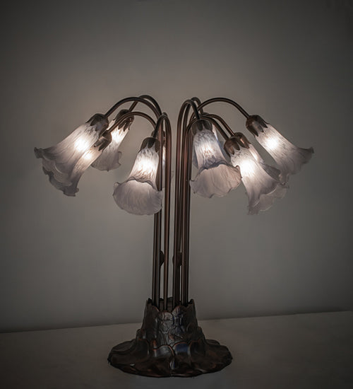 Meyda Lighting Tiffany Pond Lily 25" 10-Light Mahogany Bronze Table Lamp With Gray Shade Glass