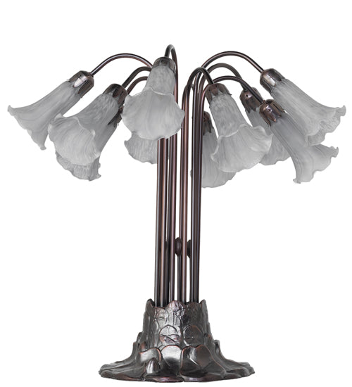 Meyda Lighting Tiffany Pond Lily 25" 10-Light Mahogany Bronze Table Lamp With Gray Shade Glass