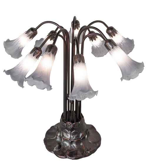 Meyda Lighting Tiffany Pond Lily 25" 10-Light Mahogany Bronze Table Lamp With Gray Shade Glass