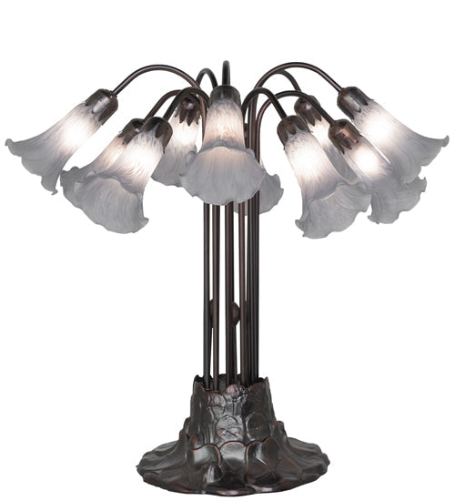 Meyda Lighting Tiffany Pond Lily 25" 10-Light Mahogany Bronze Table Lamp With Gray Shade Glass